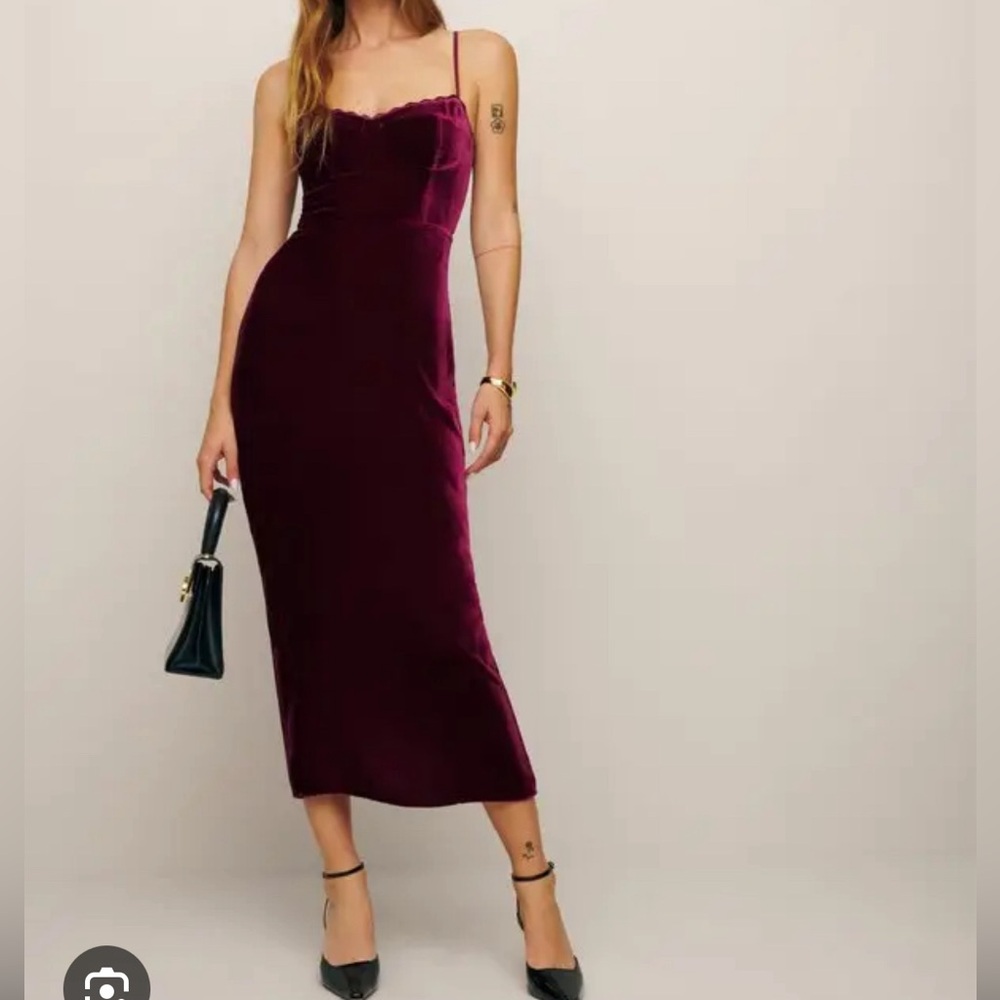 Reformation Velvet Midi Dress in Deep Burgundy